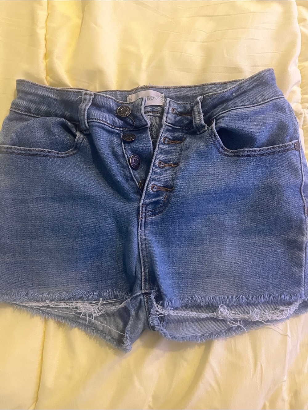 BAMBOO Light Blue Button-Fly Distressed Denim Shorts